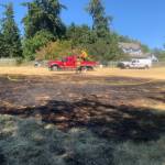 A riding lawn mower caused a fire that ended up burning one-tenth of an acre of dry grass. (Photo provided)