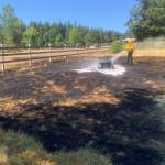 A riding lawn mower caused a fire that ended up burning one-tenth of an acre of dry grass. (Photo provided)
