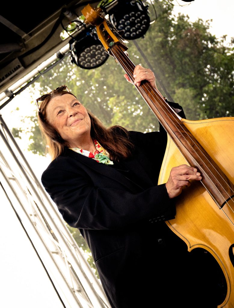 Kristi ODonnell play bass for the Hot Club of Troy.