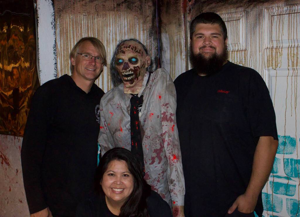 Photo by Rachel Rosen/Whidbey News-Times
L-R: James Croft, Priscilla Croft and Jacob Boyes run the haunted house at the Roller Barn every year.