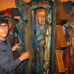 Jerry Wennstrom with Lightning, a multi-layered sculpture. Wennstroms second body of artistic work consists of several tall, wooden sculptures resembling women that are meant to represent complex themes of birth and death, good and evil, femininity and masculinity.