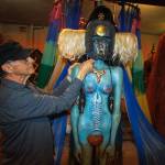 Jerry Wennstrom with Water, one of his sculptures representing the four elements.