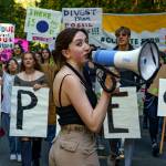Photo by David Welton
South Whidbey High School student Molly Nattress leads protesters in a march for climate justice.