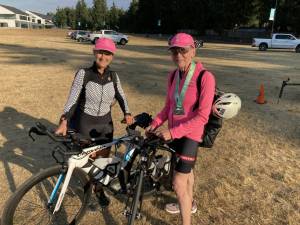 Photo provided
South Whidbey residents Brenda Lovie, left, and Sandi Lusk are headed to the Ironman 70.3 World Championships in Finland next year.