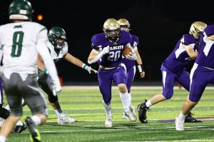 Photo by John Fisken
Oak Harbor senior Barrett Schmall during the game against Mt. Vernon on Friday. Oak Harbors varsity football team defeated Mt. Vernon 35- 6.
