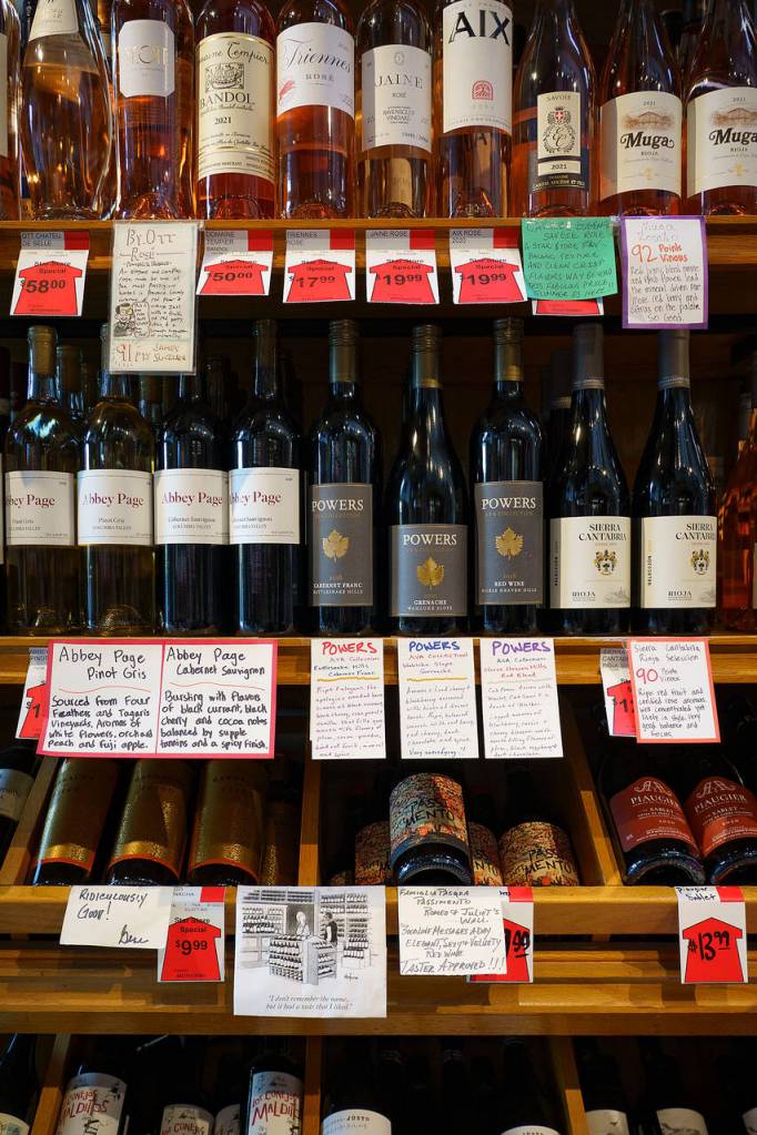 Photos by David Welton
Shelves in the Star Stores wine section are adorned with tasting notes known as shelf talkers, which are typically prepared by a wine vendor.