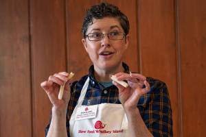 Photo by David Welton
Arjai Allred demonstrates different ways to shape endless possibility cookie dough, a recipe Allred created, at a holiday baking class in Greenbank Nov. 12.