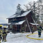 Photo by South Whidbey Fire/EMS
Below freezing temperatures on Thursday complicated firefighting efforts.