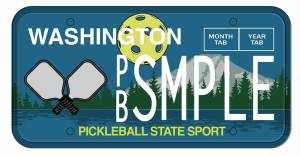 Pickleball Rising license plate, designed by Laramie Studio in Seattle (Seattle Metro Pickleball Association)