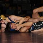 Photo by John Fisken
Oak Harbor athelte Percie Hatfield pins an oppnent at a Jan. 17 wrestling match aginst South Whidbey. The boys varsity wrestling team won 55-24.
South Whidbey was a great match for us. The Falcons challenged us at a lot of our stronger weight classes, winning some matches against our better wrestlers, said head coach Perer Esvelt. Our communities are close when it comes to wrestling, so seeing a competitive match between us is great, as we can partner in the off-season and see both teams improve.