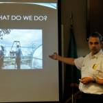 Photo by Kira Erickson/South Whidbey Record
South Whidbey Fire/EMS Fire Chief Nicholas Walsh explains what the fire department does during a meeting with the Freeland Chamber of Commerce.
