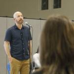 Photo by Kira Erickson/South Whidbey Record
LIHI Director of Community Engagement Josh Castle answers a question.
