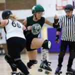 Photos by Matt Nienhuis @fstopstories on Instagram
Keyz evades an opponent during Whidbey Island Roller Derbys first bout of the season.