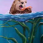 An adorably painted otter munches on a crab leg in the mural.