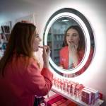 Sarah Jean Muncey-Gordon applies a fresh coat of lipstick at Bandbox Beauty Supply, her new store in Langley. Customers can find cruelty-free and predominantly vegan cosmetics, fragrances, skin, body and nail care products that adhere to the European Unions chemical safety standards for beauty products. (Photo by David Welton)