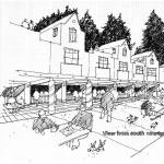 A concept drawing of the proposed new fairgrounds concession stands shows the view from the south courtyard.