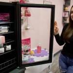 Photo by Rachel Rosen/Whidbey News-Times
Magnia stands next to a fridge full of low-carb goodies.