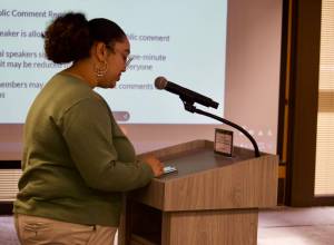 Photo by Rachel Rosen/Whidbey News-Times
Grace Jones speaks at Mondays school board meeting.