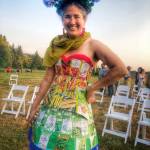 Katrina Bentsen wore a dress made from seed packets at the 2021 Farm Fashion Show.