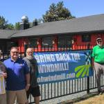 Left to right: Steve Schwalbe (Rotary member), Brian Jones (Rotary member), Jason Tritt (owner of Flyer's), Councilman Jim Woessner, Councilman Eric Marshall. (Photo by Luisa Loi/Whidbey News-Times)