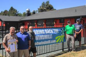 Left to right: Steve Schwalbe (Rotary member), Brian Jones (Rotary member), Jason Tritt (owner of Flyer's), Councilman Jim Woessner, Councilman Eric Marshall. (Photo by Luisa Loi/Whidbey News-Times)