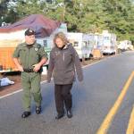 Photo by Luisa Loi / Whidbey News-Times
Island County Sheriff Rick Felici and Commissioner Janet St. Clair take a walk down Hoffman Road as plans are being drawn for relocating RVs.