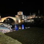 Rebuilt bridge at night.
