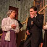 Mortimer Brewster (played by Riley Stowell) learns a shocking truth from his aunts Abby and Martha (played by Tamara Skyes and Gaye Litka). (Photo by Luisa Loi)