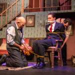 At left, Dr. Einstein (played by Kevin Wm Meyer) helps his evil client Jonathan Brewster (played by Nate Edmiston) tie up Mortimer Brewster (played by Riley Stowell). (Photo by Luisa Loi)