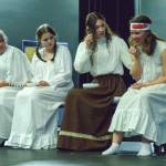 Students Linndsy Scheer, Piper Earhart, Adriana Froman and Savannah Dickinson during a scene of Nellie. (Photo by Luisa Loi)