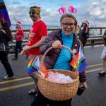 Joan Green handed out candy canes during the parade in Langley. (Photo by David Welton)