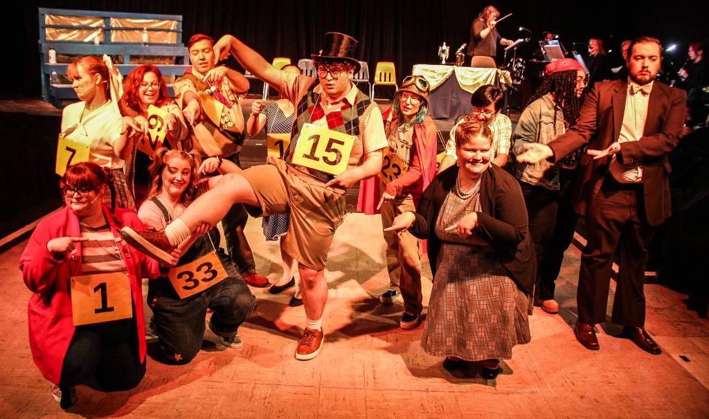 The cast performs Magic Foot, William Barfees song. The musical has a live band that performs on stage and includes a piano, a saxophone, a clarinet, a synthesizer, a flute and drums. (Photo by Luisa Loi)