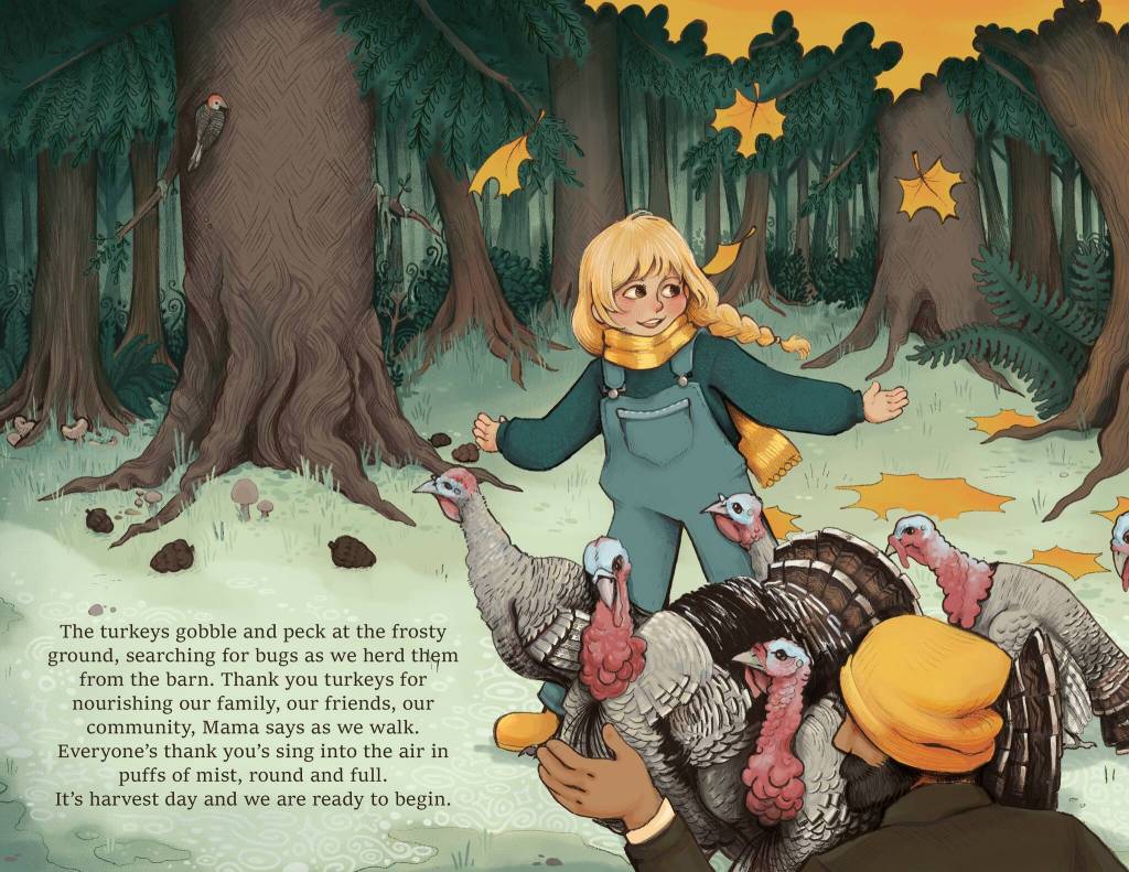 Thankful Harvest explores the circle of life on a farm where regenerative agricultural practices are used and animals are raised with care. (Illustration by Heather Talley)