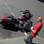 Surveillance footage of an Oak Harbor subject who was identified by police after he used a stolen credit card to put gas into his also-stolen motorcycle. (Photo courtesy of the Oak Harbor Police Department)