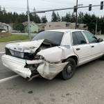 A car was damaged in a 2022 crash involving a police officer. (City of Oak Harbor image)