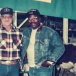Eastern Washington cattle breeder Duane Mickelsen (left) and actor Carl Weathers (right) showing cattle at the Yakima County Fairgrounds. (Photo courtesty of Duane Mickelsen)