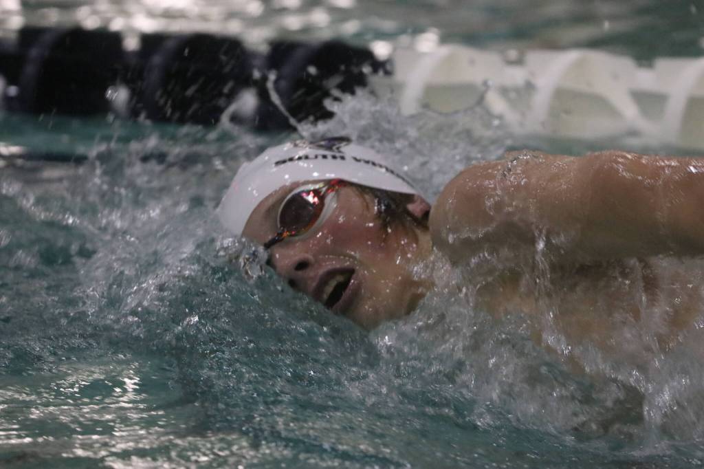 Sophomore Rowan Jung took third place in the 200 yard freestyle and the 500 yard freestyle at the district meet. (Photo by Matt Simms)