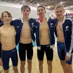 The South Whidbey boys swim team, from left to right: Rowan Jung, Tyson Prendergast, Jack Hempel and Caleb Lewis. (Photo by Matt Simms)