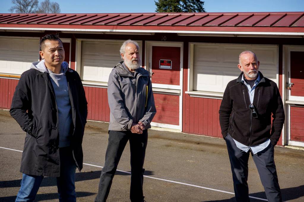 Photo by David Welton
Port of South Whidbey commissioners Jack Ng, Greg Easton and Curt Gordon toured the fairgrounds during a joint meeting with the Langley City Council.