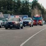 Oak Harbor police and fire rally to support Donovan Davis at his funeral procession on Friday. (Photo courtesy of Felicia Warrington)