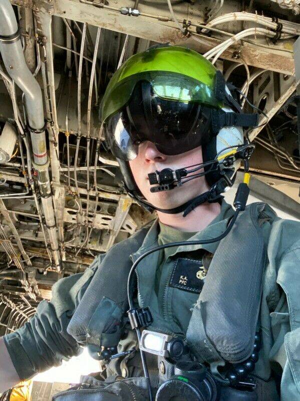 C-53E helicopter Crew Chief Donovan Davis traveled to Japan, flew with night vision goggles and shot guns from a helicopter.  (Photo courtesy of Greg Davis)