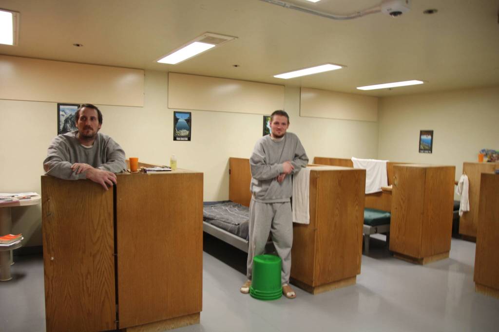 Brennen Walker, at left, and Robert Askew are housed in a jail block for people in a special drug treatment program that has seen a lot of success. (Photo by Jessie Stensland)