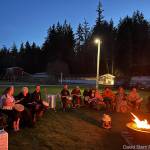 Drummers at Tuesdays equinox drum circle used hand drums, toms, five-gallon buckets, shakers, cowbells, glass bottles and more. (Photo courtesy of David Stern)