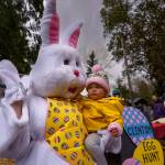 Photo by David Welton
A toddler is suspicious of the Easter Bunny during last year's egg hunt in Clinton.