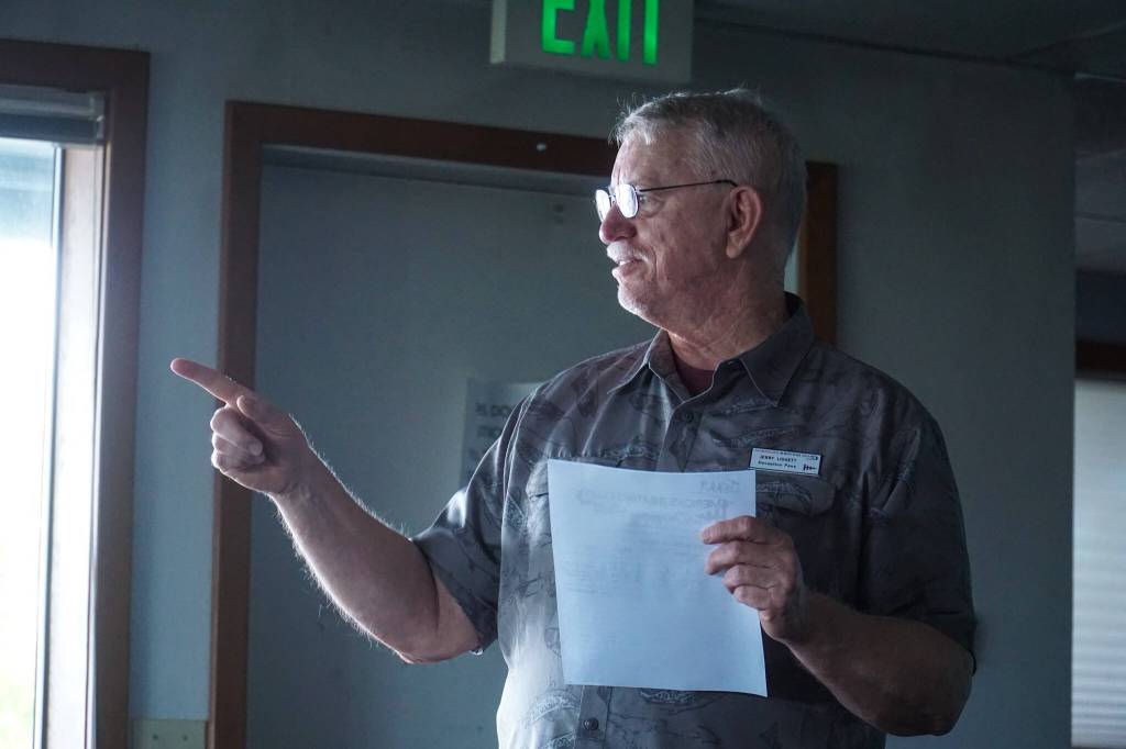 Deception Pass Sail & Power Squadron Commander Jerry Liggett leads a presentation on boat safety on Saturday at the Oak Harbor Yacht Club. (Photo by Sam Fletcher)
