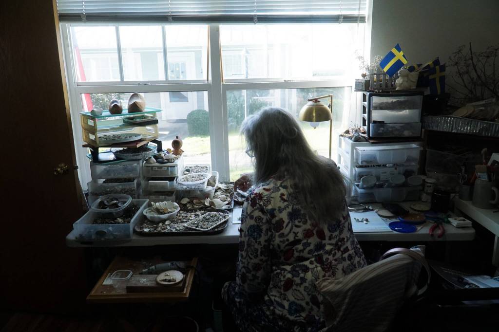 Whidbey Artist Libby Hammer makes her Ragamuffins in her home studio. (Photo by Sam Fletcher)
