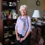 Joan Andrew smiles in her apartment at the Maple Ridge community in Freeland. (Photo by Luisa Loi)