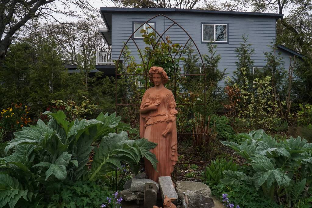The Gillespies garden became an Italian style oasis, with cypress trees, a picket fence and arched gates. (Photo by Sam Fletcher)