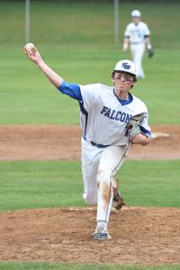 Photo by John Fisken
South Whidbey pitcher Grady Davis throws during a game against Kings. South Whidbeys baseball team qualified for the 1A district 1 and 2 tournament. The Falcons play Meridian Saturday at Joe Martin Stadium.
