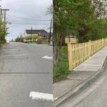 The Town of Coupeville plans to add a sidewalk on the eastern side of Main Street. The photo on the right shows what it could look like after a makeover. (Photos provided)